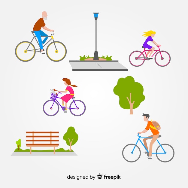 Free Vector people riding bicycles in the park