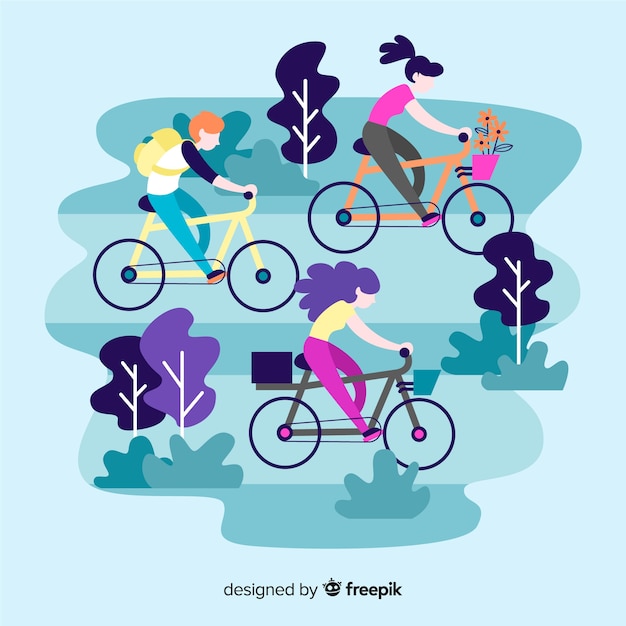 Free Vector people riding bicycles in the park