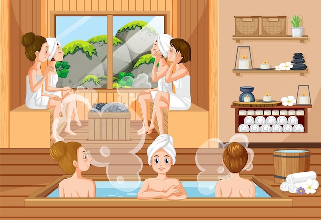 Free Vector people in sauna steam room