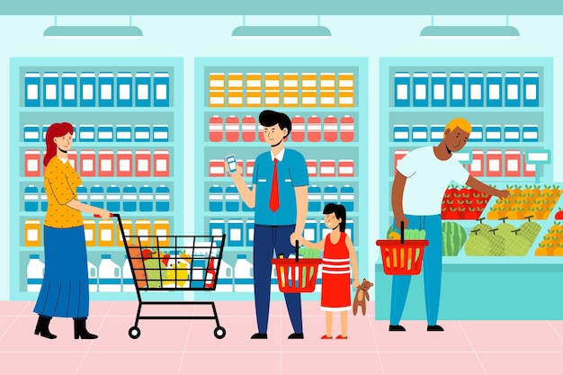 People shopping groceries theme