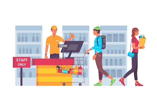 Free Vector people shopping groceries