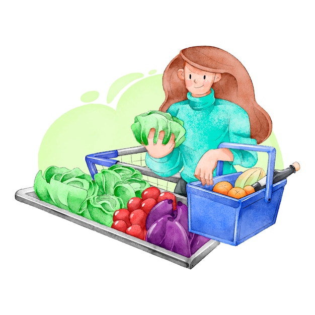 Free Vector people shopping groceries