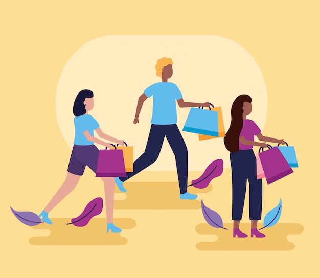 Free Vector people shopping with bags