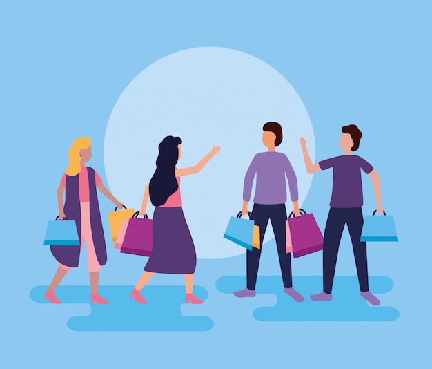 Free Vector people shopping with bags