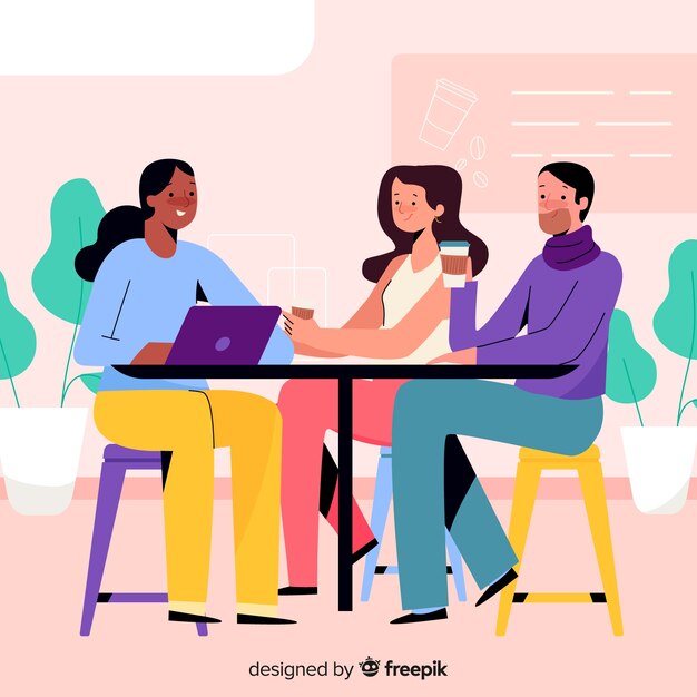 People sitting at a cafe flat design