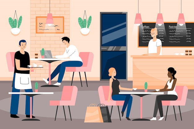 Free Vector people sitting at a cafe