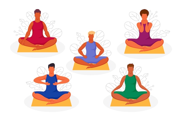 Free Vector people sitting in lotus position self-healing with reiki poses