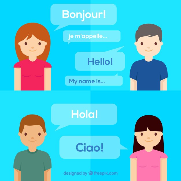 People speaking different languages with flat design