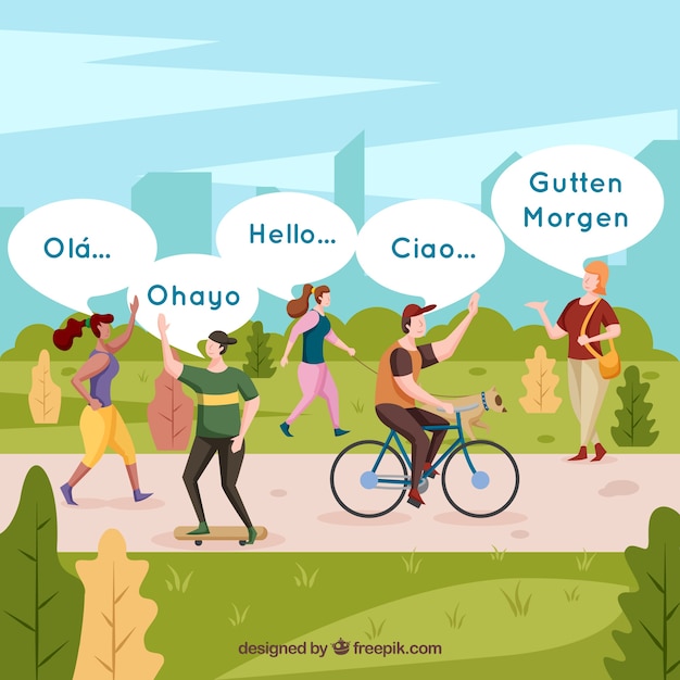 People speaking different languages with flat design