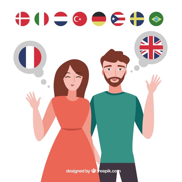 People speaking different languages with flat design