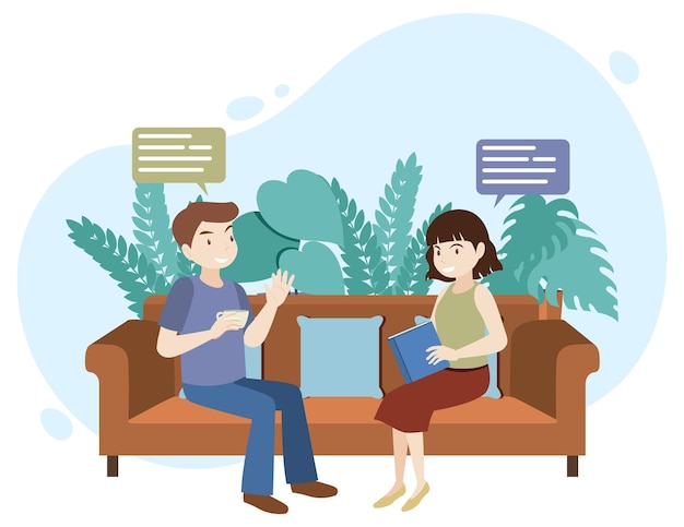 Free Vector people spending time in living room concept