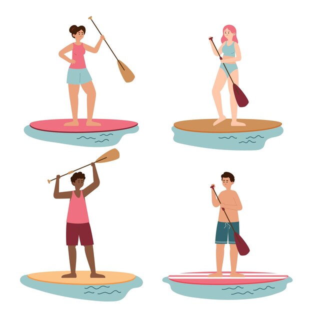 People standing on sup boards pack