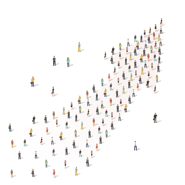 People standing together in shape of an arrow