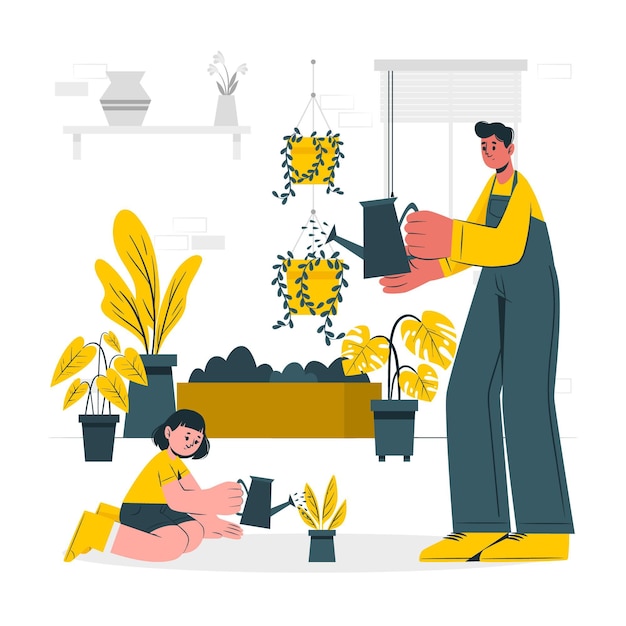 People taking care of plants concept illustration