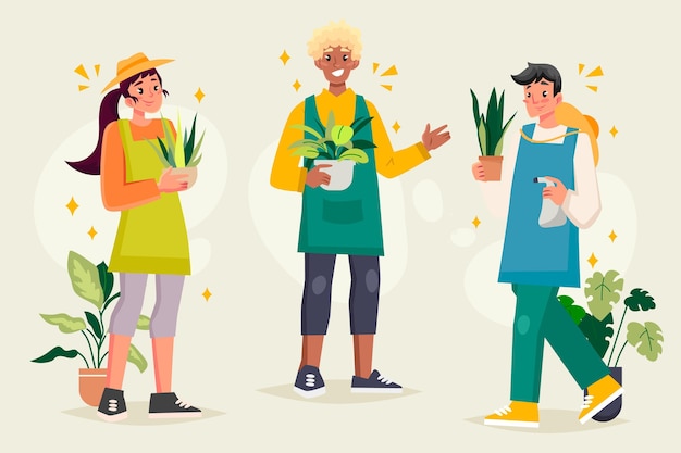 Free Vector people taking care of plants