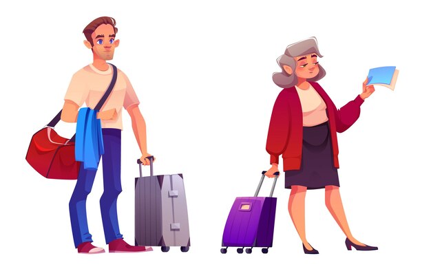 People travel with suitcase Woman with luggage