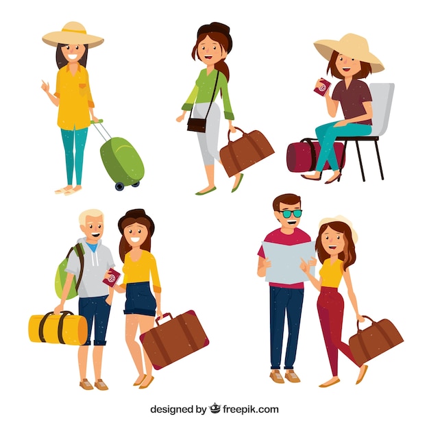 Free Vector people traveling in hand drawn style