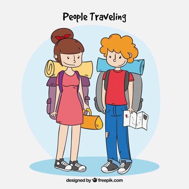 People traveling in hand drawn style