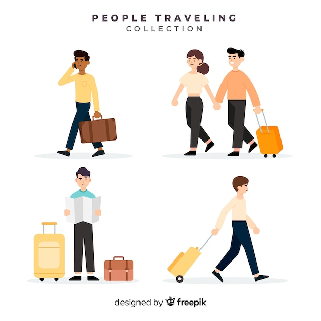 Free Vector people traveling with suitcase collection