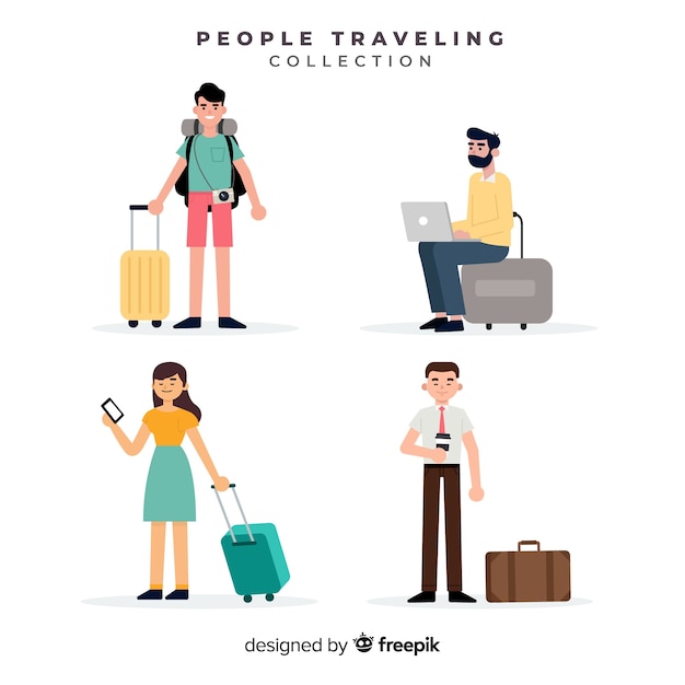 Free Vector people traveling with suitcase collection