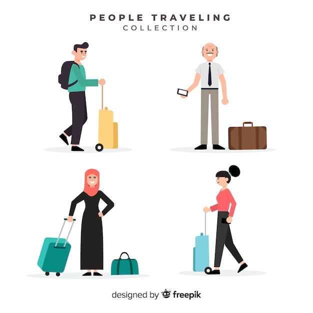 Free Vector people traveling with suitcase collection