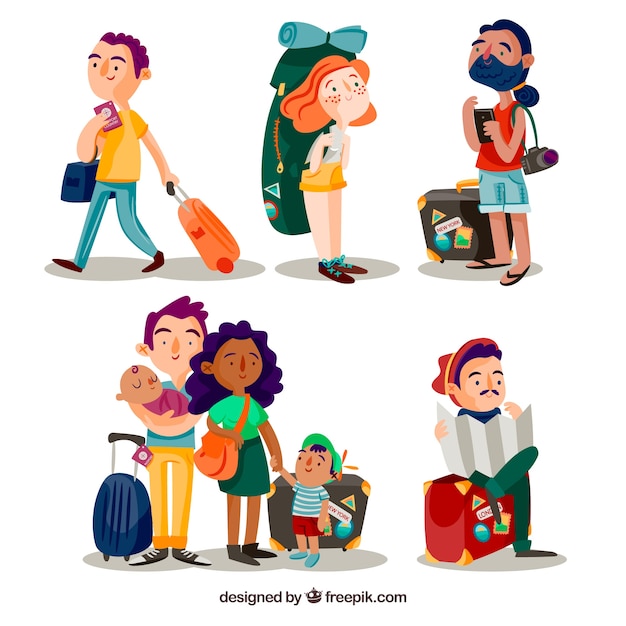 Free Vector people travelling background in hand drawn style