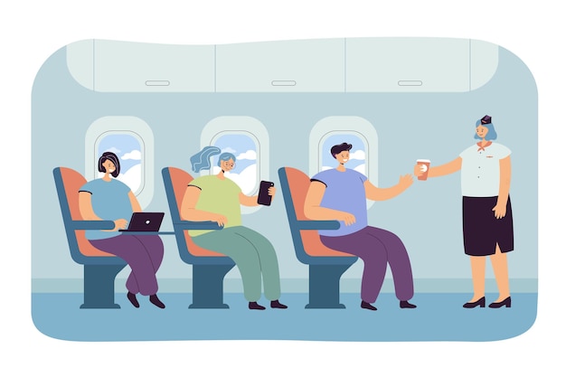 Free vector people travelling by airplane flat illustration