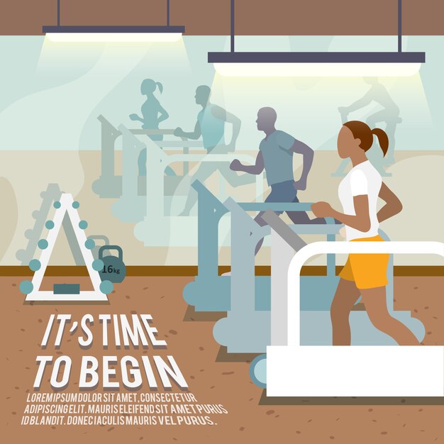 People on treadmills fitness poster