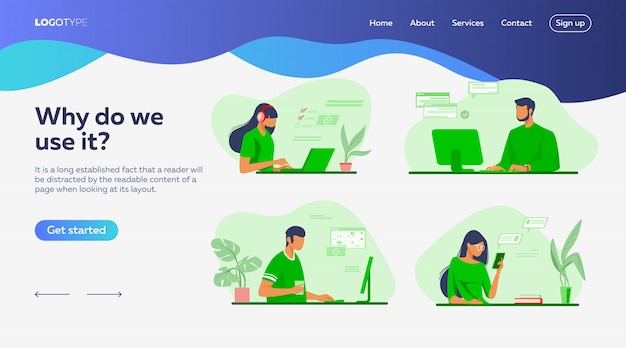 People using online apps set landing page template