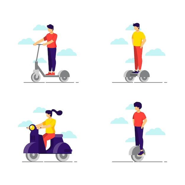 Free Vector people using their electric personal transport