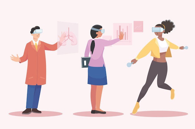 Free Vector people using virtual reality glasses