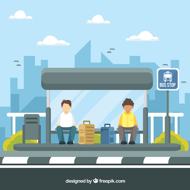 People waiting for the bus with flat design