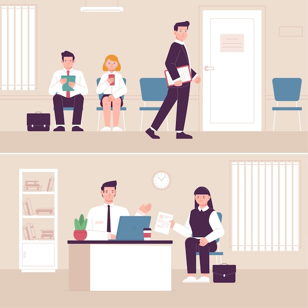 Free Vector people waiting job interview illustrated