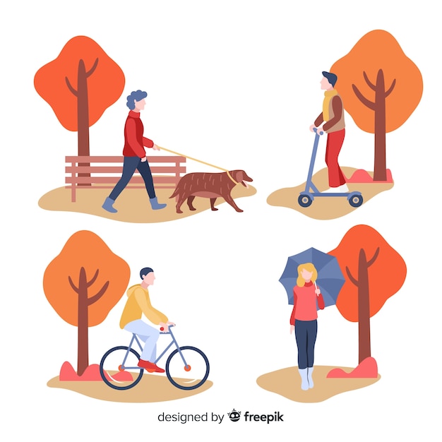 Free Vector people walking in autumn collectio