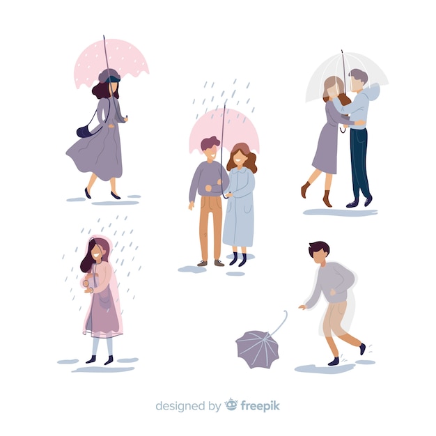 Free Vector people walking in autumn flat design