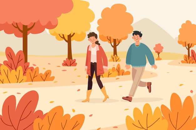 Free vector people walking in autumn