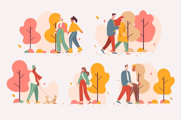 Free Vector people walking in autumn