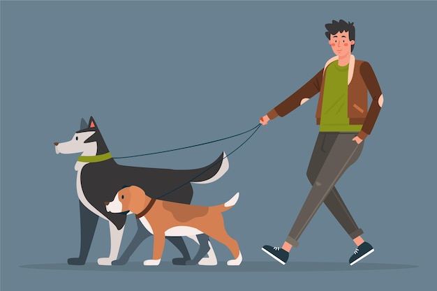 People walking the dog concept