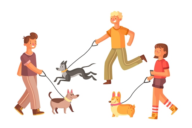 People walking the dog concept