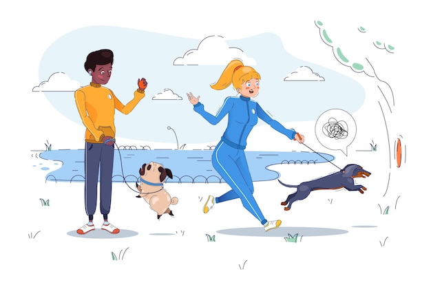 People walking the dog illustration