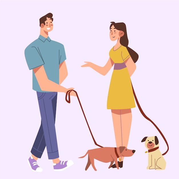 Free Vector people walking the dog