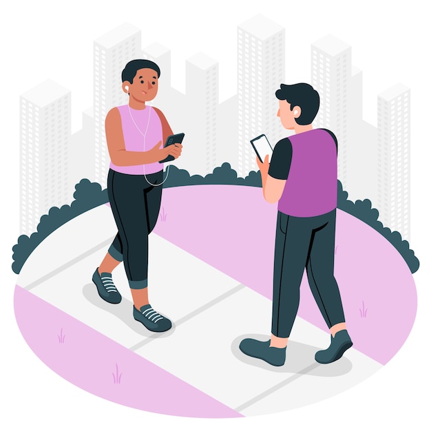 Free Vector people walking and looking at phone concept illustration