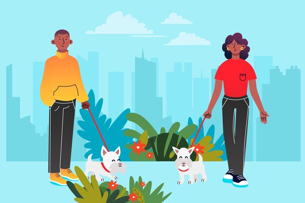 Free Vector people walking with their pets outdoors