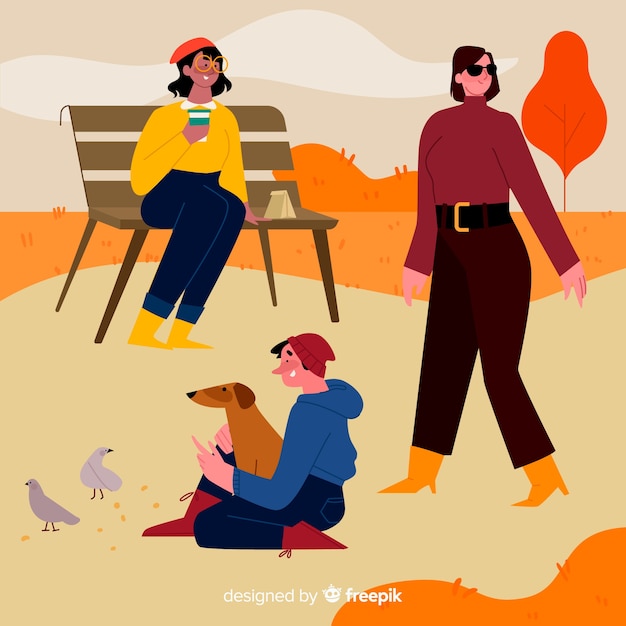 Free Vector people wearing autumn clothes concept