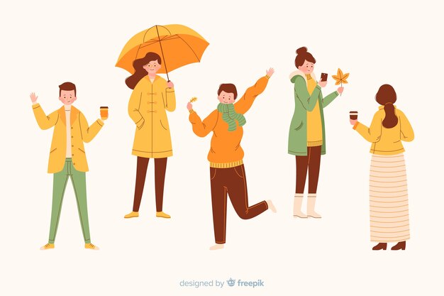 People wearing autumn clothes illustrated