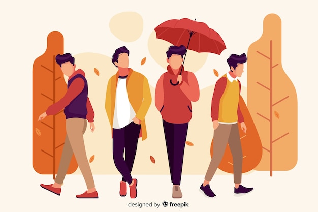 People wearing autumn clothes illustration