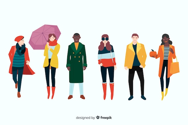 People wearing autumn clothes illustration