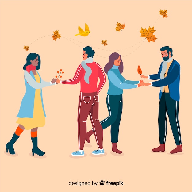 Free Vector people wearing autumn clothes