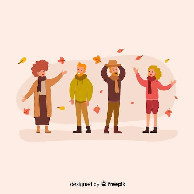 Free Vector people wearing autumn clothes