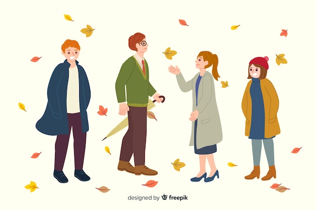 Free Vector people wearing autumn clothes